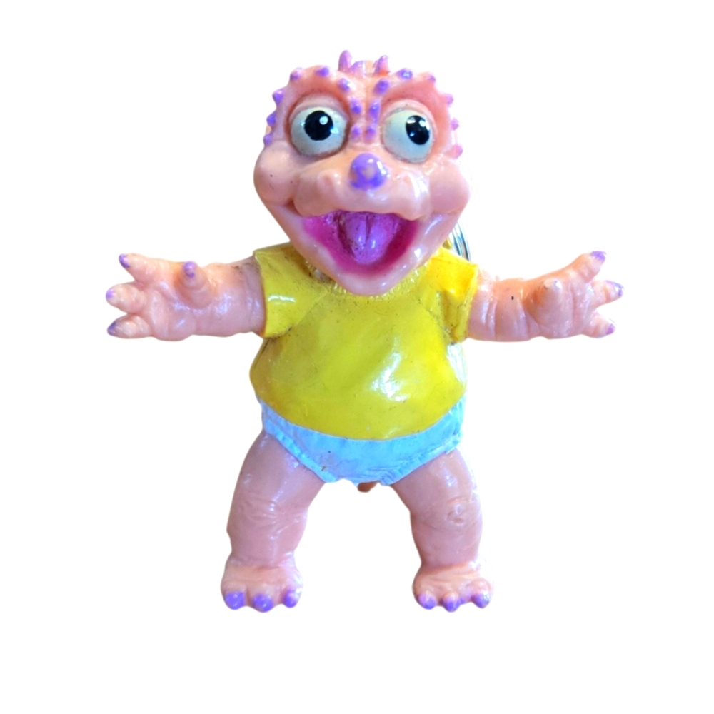Vintage Dinosaurs Babyee 1991 Street Kids Keychain Figurine Yellow Shirt